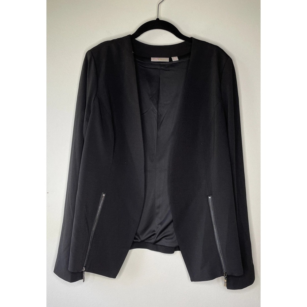 Belle by Kim Gravel Blazer Womens M Black Open Front Zipper Detail Professional